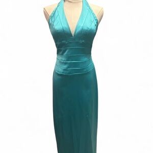 Cache Teal Backless Halter Dress